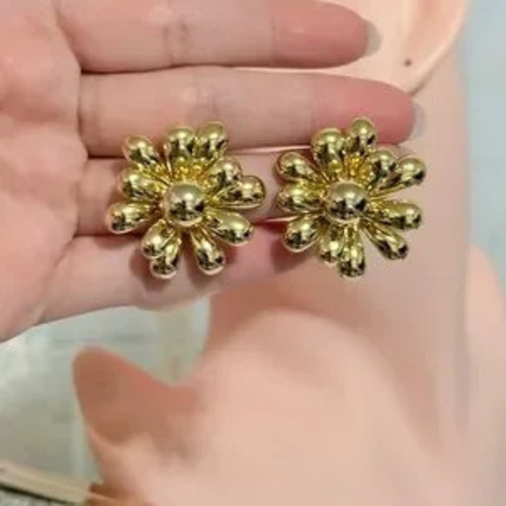 Gold Flower Statement Earrings